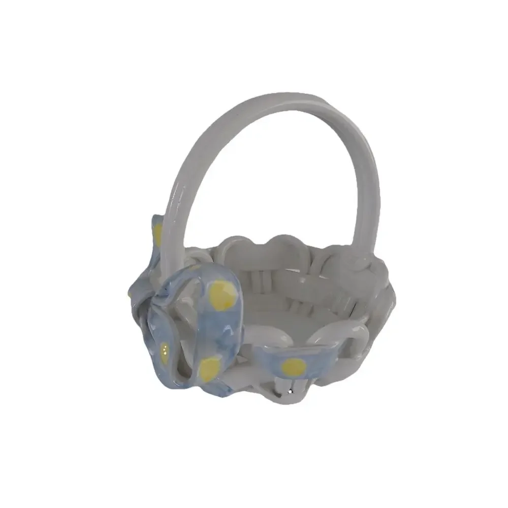 Intrada Italian ceramic woven basket polka dot bows